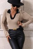 LAPEL V NECK BELL SLEEVED CASUAL TOP - Doublju