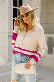 COLOR BLOCK HALF ZIP UP CASUAL TOP - Doublju