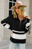 COLOR BLOCK HALF ZIP UP CASUAL TOP - Doublju