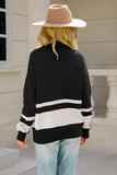 COLOR BLOCK HALF ZIP UP CASUAL TOP - Doublju