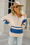 COLOR BLOCK HALF ZIP UP CASUAL TOP - Doublju