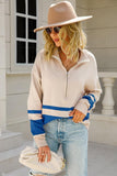COLOR BLOCK HALF ZIP UP CASUAL TOP - Doublju