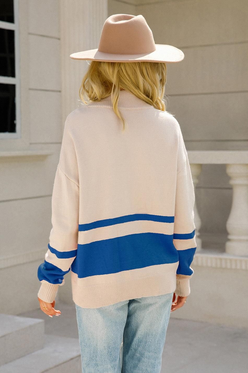 COLOR BLOCK HALF ZIP UP CASUAL TOP - Doublju