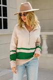 COLOR BLOCK HALF ZIP UP CASUAL TOP - Doublju