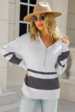 COLOR BLOCK HALF ZIP UP CASUAL TOP - Doublju