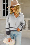 COLOR BLOCK HALF ZIP UP CASUAL TOP - Doublju