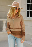 COLOR BLOCK HALF ZIP UP CASUAL TOP - Doublju