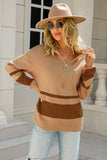COLOR BLOCK HALF ZIP UP CASUAL TOP - Doublju