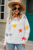 WOMENS COLORED STAR PATTERN SWEATER TOP - Doublju