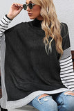 STRIPED SLEEVE HIGH NECK LOOSE FIT CASUAL SWEATER - Doublju