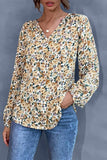 FLORAL PATTERNED V NCEK TUNIC TOP - Doublju