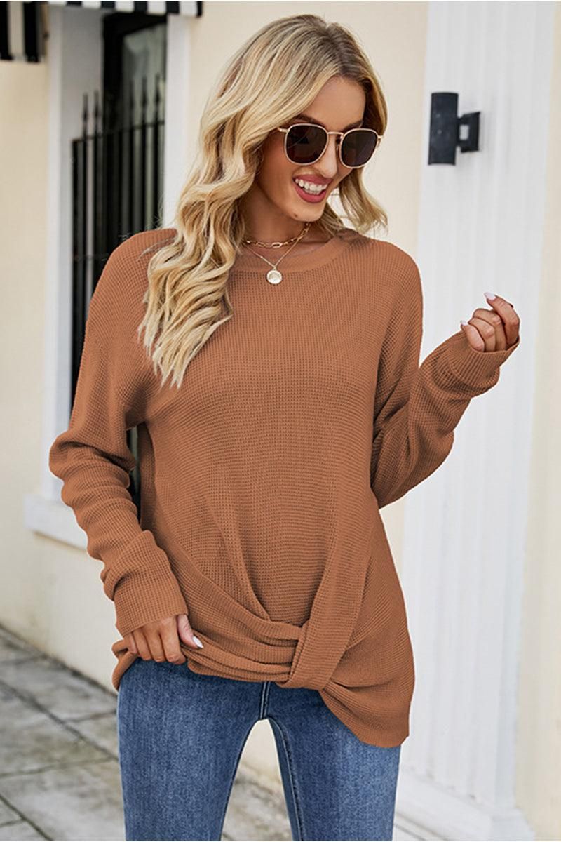 TUNIC LENGTH LONG SLEEVE KNIT TOP - Doublju