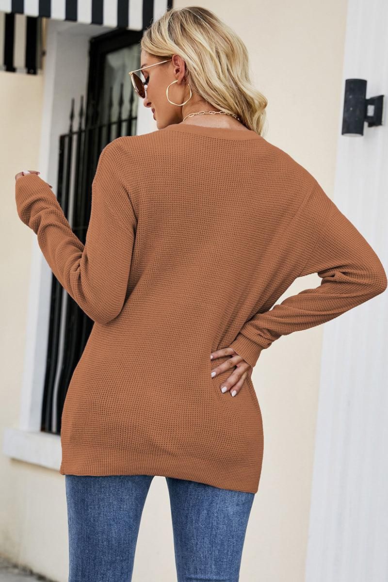 TUNIC LENGTH LONG SLEEVE KNIT TOP - Doublju