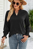 WOMEN V NECK FITTED RUFFLE SLEEVE OVERSIZED TOP - Doublju