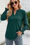 WOMEN V NECK FITTED RUFFLE SLEEVE OVERSIZED TOP - Doublju