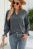 WOMEN V NECK FITTED RUFFLE SLEEVE OVERSIZED TOP - Doublju
