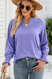 WOMEN V NECK FITTED RUFFLE SLEEVE OVERSIZED TOP - Doublju