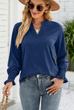 WOMEN V NECK FITTED RUFFLE SLEEVE OVERSIZED TOP - Doublju