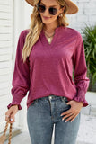 WOMEN V NECK FITTED RUFFLE SLEEVE OVERSIZED TOP - Doublju
