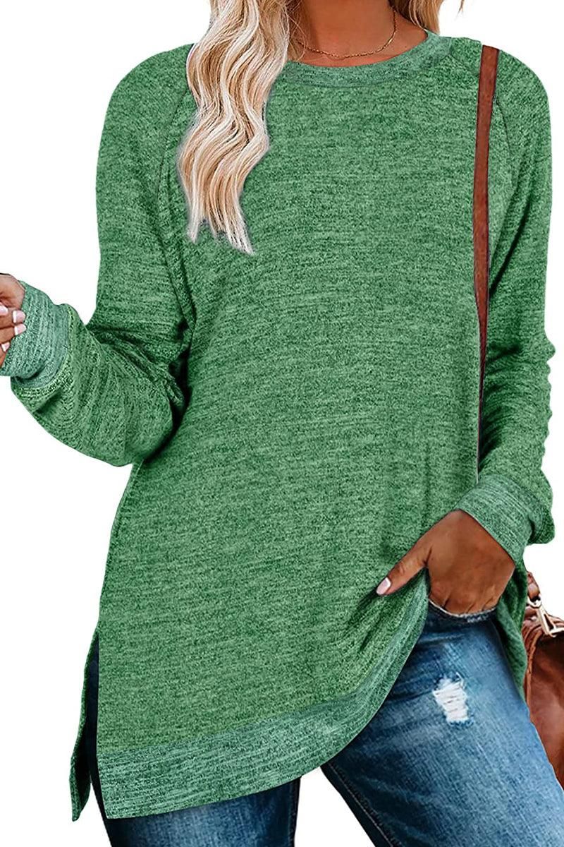 WOMEN SIDE SLIT OVERSIZED CREW NECK TEE - Doublju