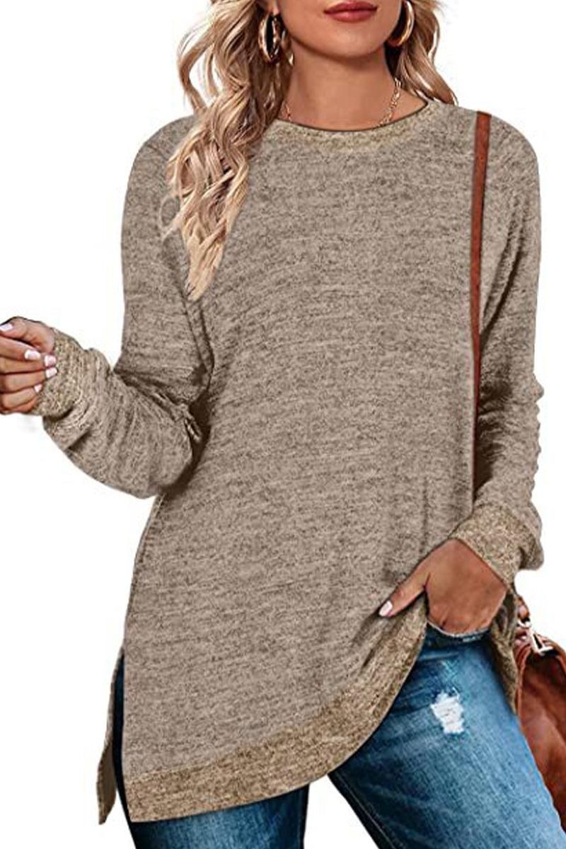 WOMEN SIDE SLIT OVERSIZED CREW NECK TEE - Doublju