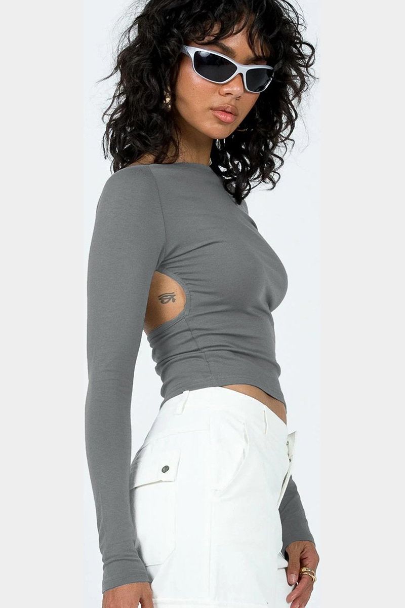 WOMEN LONG SLEEVE BACKLESS TIGHT T SHIRT