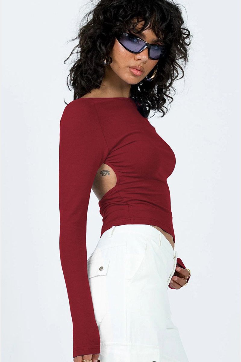 WOMEN LONG SLEEVE BACKLESS TIGHT T SHIRT