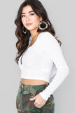 WOMEN HALF ZIP UP NECK LONG SLEEVE CROP TEE