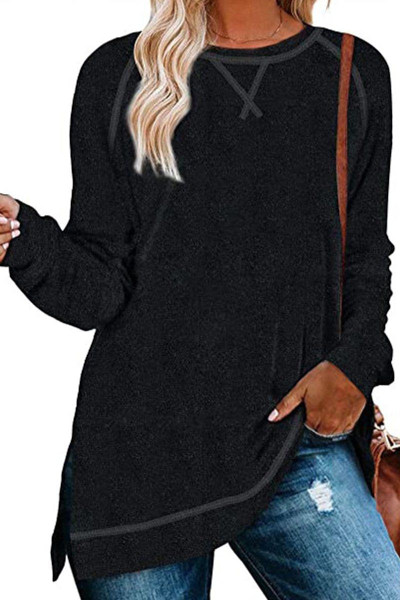 WOMEN OVERSIZED SIDE SLIT PULLOVER TOP