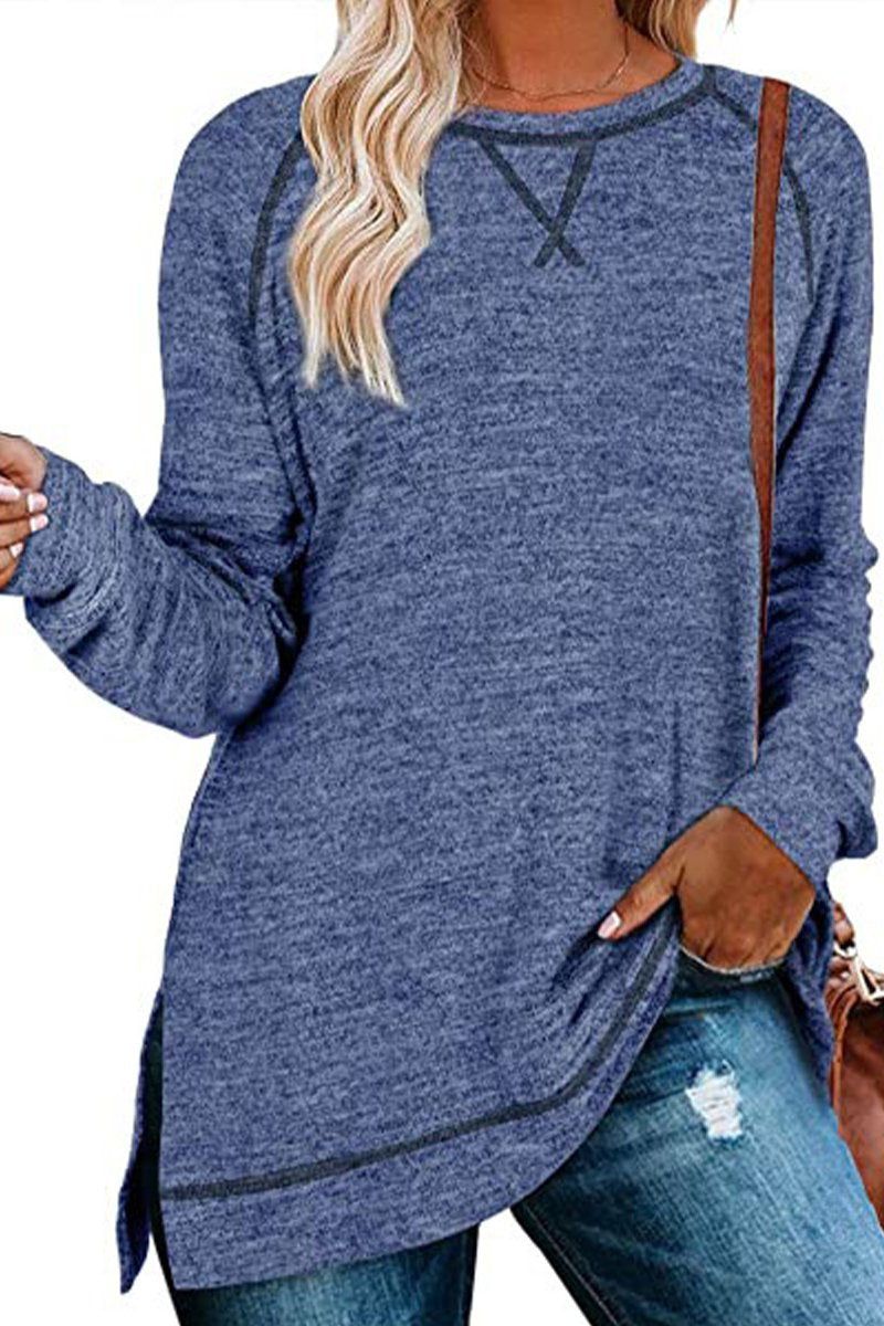 WOMEN OVERSIZED SIDE SLIT PULLOVER TOP