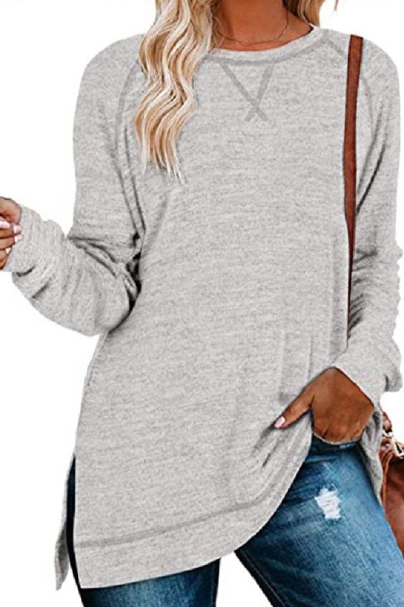 WOMEN OVERSIZED SIDE SLIT PULLOVER TOP