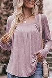 SQUARE NECK PLEATED LONG SLEEVED TOP