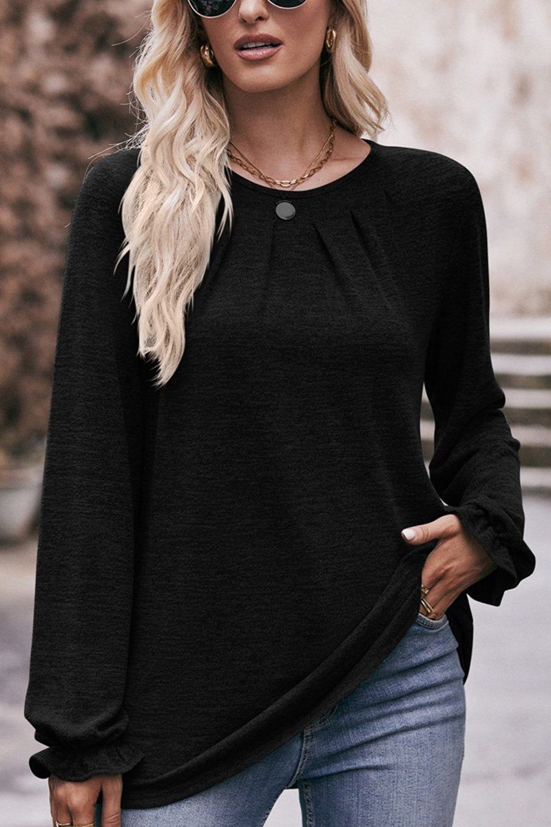WOMEN OVERSIZED LOOSE FIT SHIRRED PULLOVER TOP