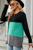 WOMEN OVERSIZED COLOR BLOCK CREW NECK PULLOVER