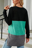 WOMEN OVERSIZED COLOR BLOCK CREW NECK PULLOVER