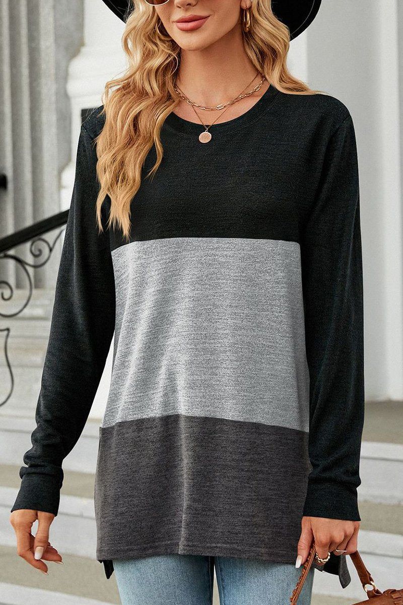 WOMEN OVERSIZED COLOR BLOCK CREW NECK PULLOVER