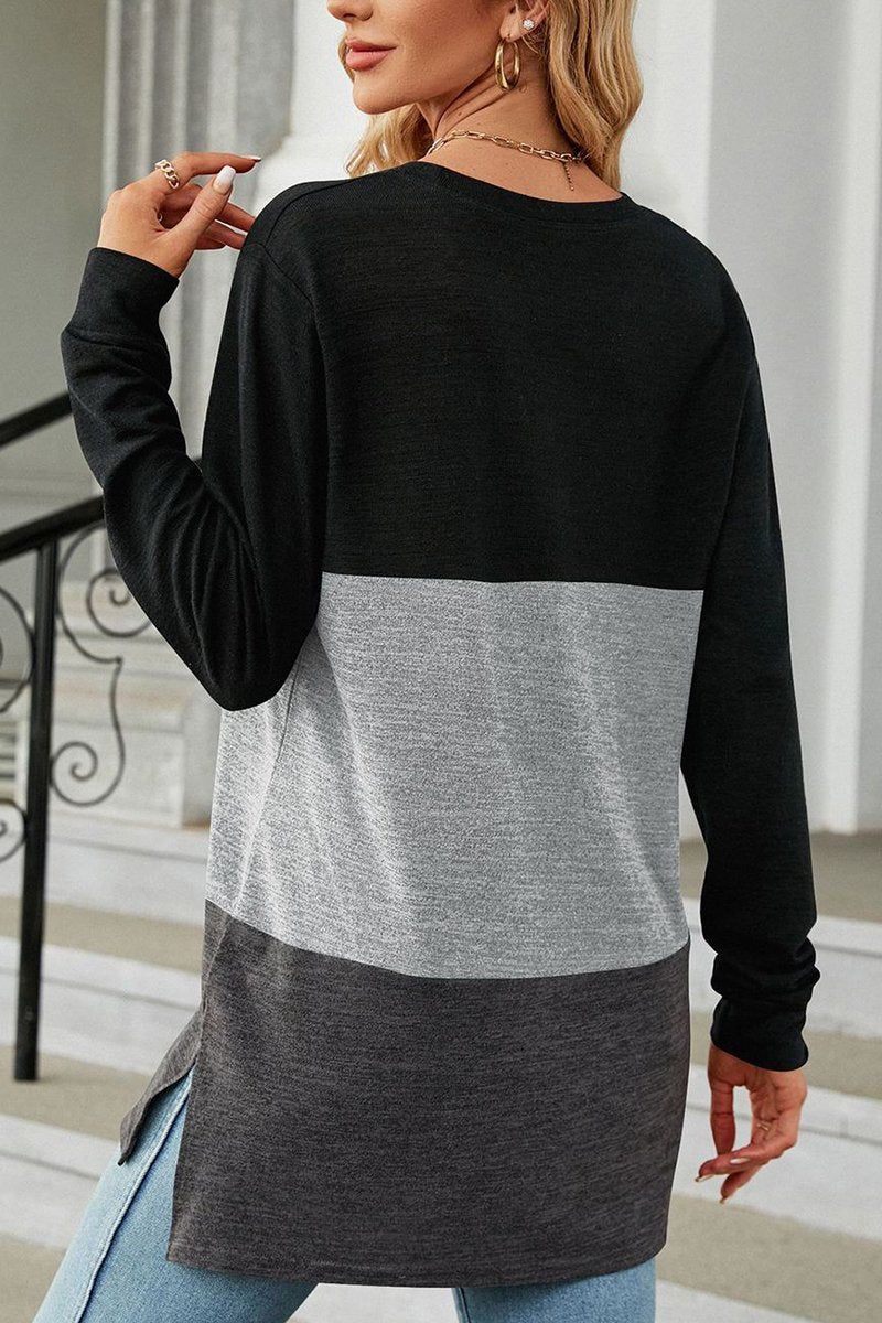 WOMEN OVERSIZED COLOR BLOCK CREW NECK PULLOVER