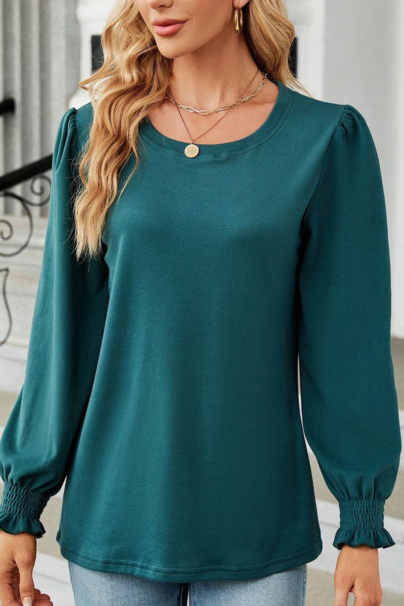 WOMEN SMOKING RUFFLED CUFF LIGHTWEIGHT BLOUSE TOP