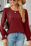 WOMEN SMOKING RUFFLED CUFF LIGHTWEIGHT BLOUSE TOP