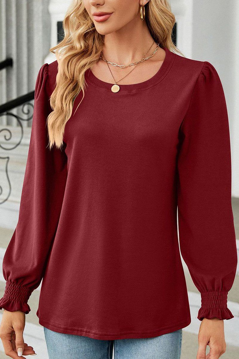 WOMEN SMOKING RUFFLED CUFF LIGHTWEIGHT BLOUSE TOP