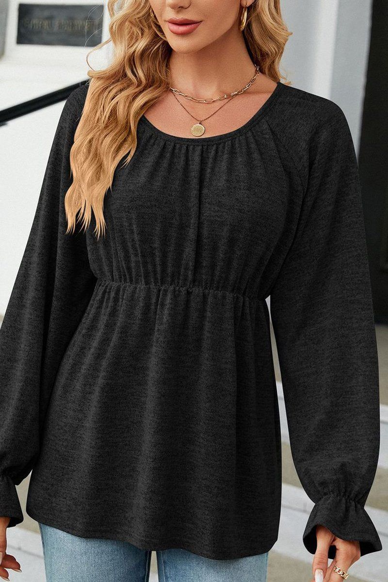 WOMEN FLOUNCE SLIM WAIST TUNIC TOP