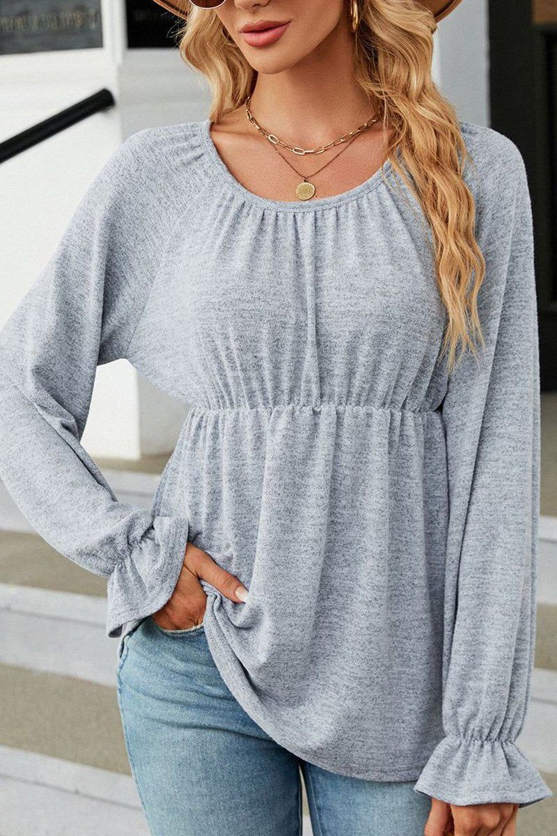 WOMEN FLOUNCE SLIM WAIST TUNIC TOP