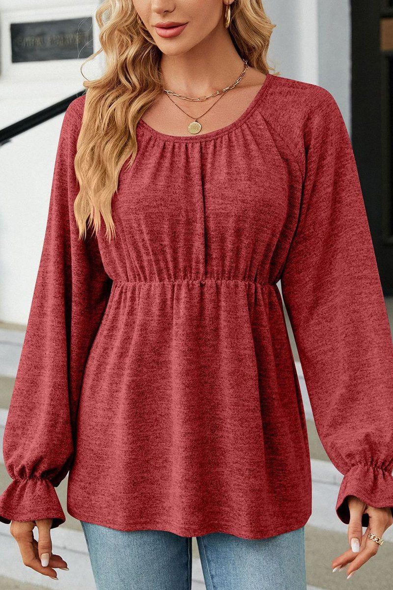 WOMEN FLOUNCE SLIM WAIST TUNIC TOP