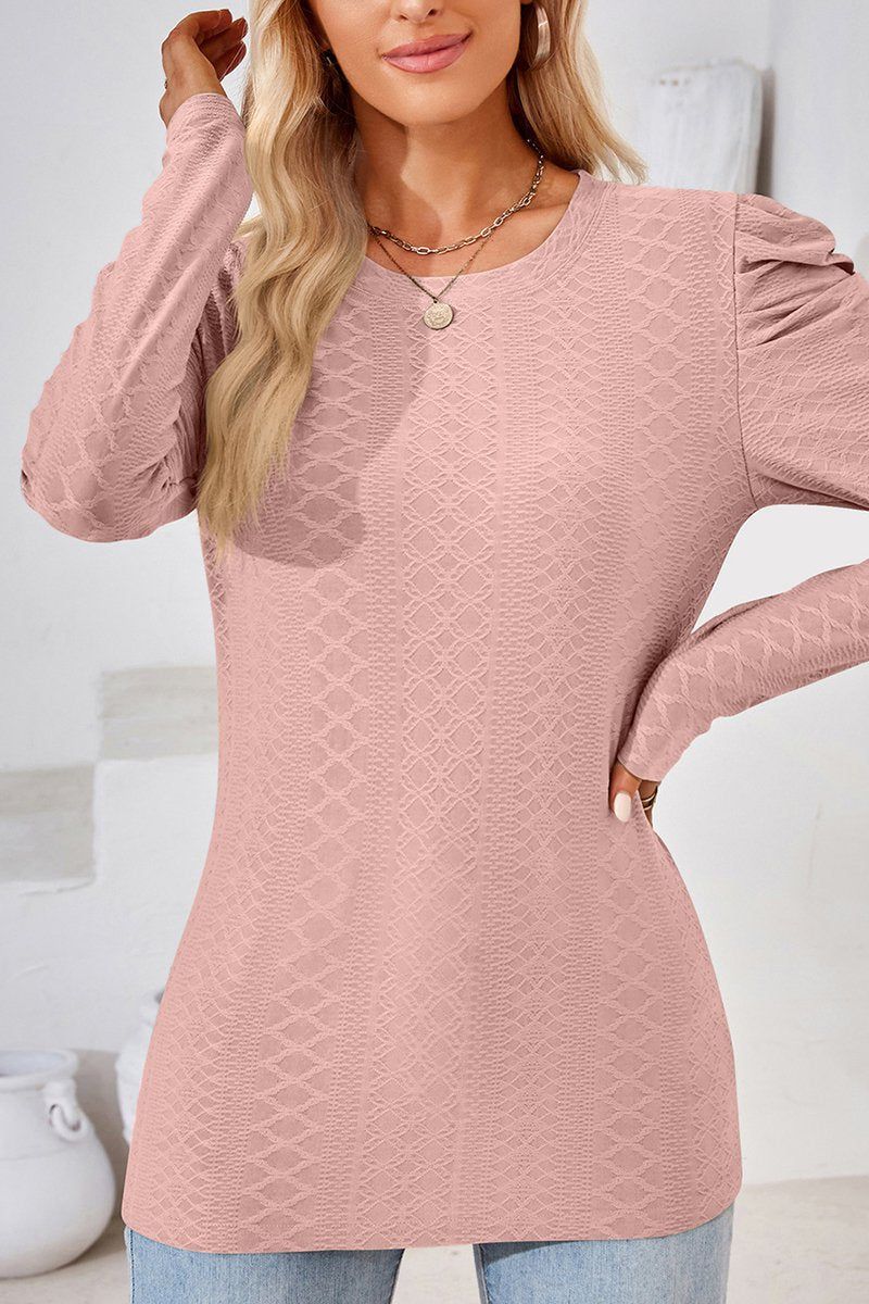 CREW NECK PUFF SLEEVE BLOUSE TEE FOR WOMEN