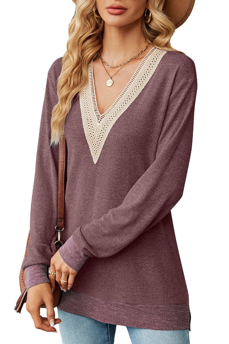 WOMEN LONG LENGTH GUIPURE LONG SLEEVE TOP