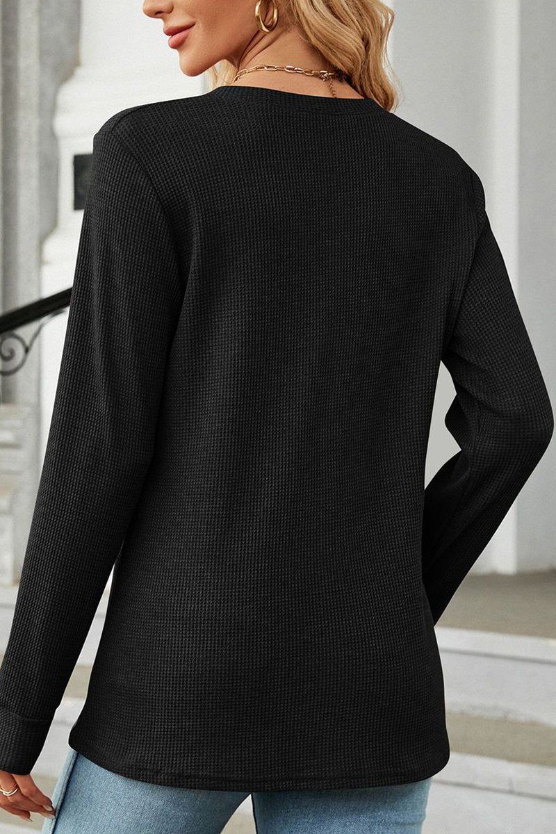 WOMEN BUTTON NECK KNITTED DAILY TOP