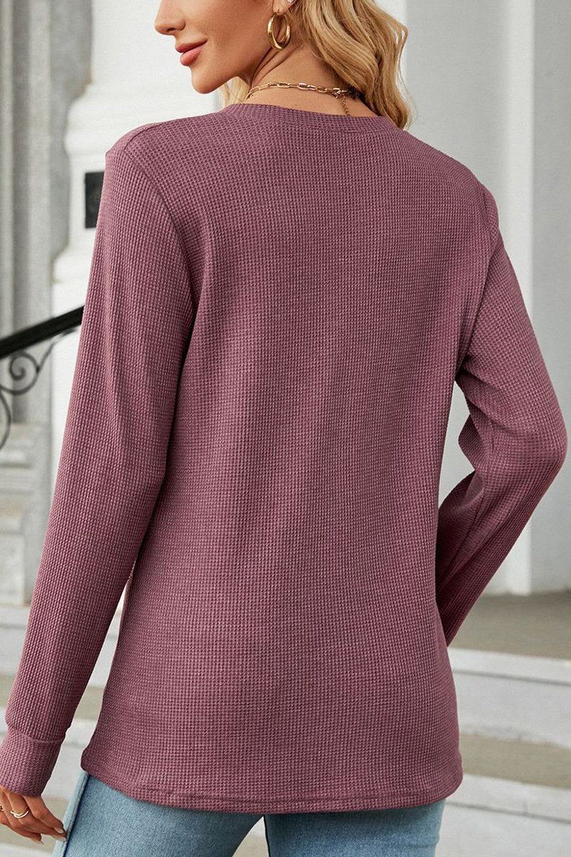 WOMEN BUTTON NECK KNITTED DAILY TOP