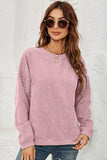 WOMEN CORDUROY ROUND NECK PULLOVER SWEATER