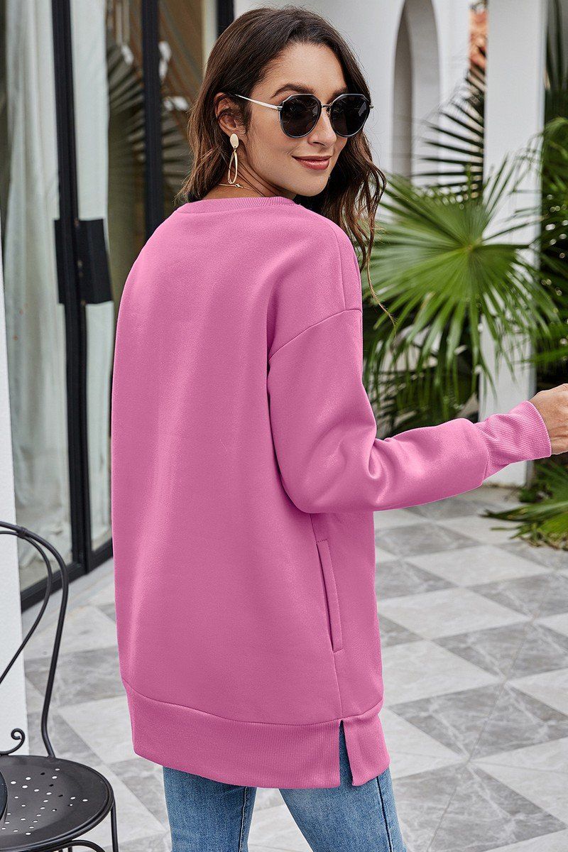 WOMEN ROUND NECK WITH POCKET OVERSIZED PULLOVER