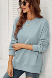 WOMEN ROUND NECK SIDE SPLIT PULLOVER TOP